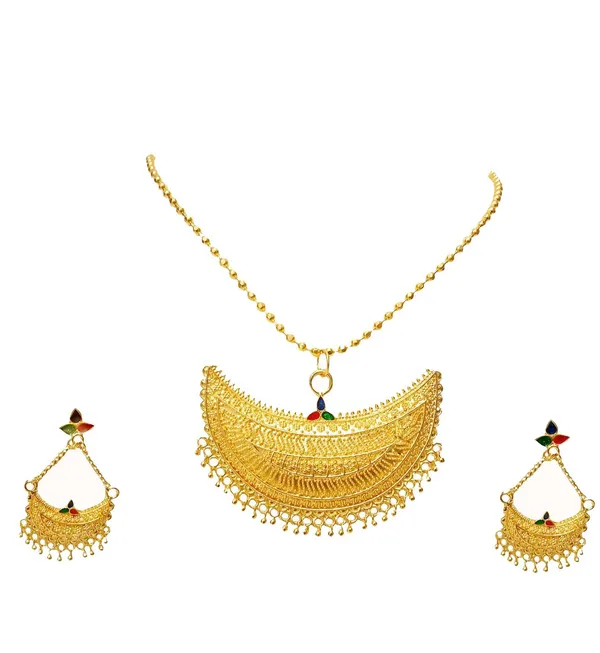 Assamese_Traditional_Gold_Plated_Multi_Colour_Joonbiri_Chain_Jewellery_Set_For_Women